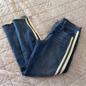 LOFT Skinny Jeans with Cream Side Stripes - Blue Denim